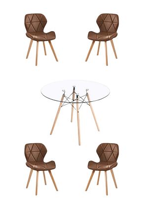 Comedor Mesa Redonda Vidrio Eames 120 cm + Sillas Radar Fiori