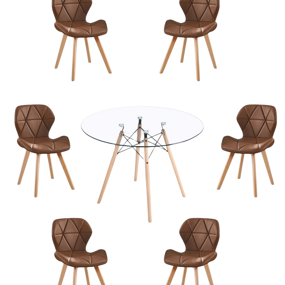 Comedor Mesa Redonda Vidrio Eames 120 cm + Sillas Radar Fiori 2