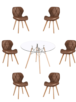 Comedor Mesa Redonda Vidrio Eames 120 cm + Sillas Radar Fiori