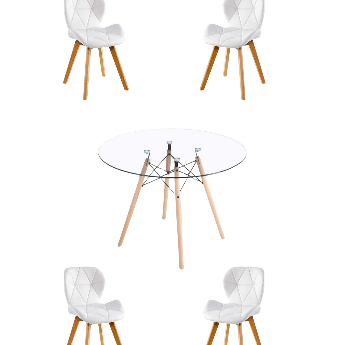 Comedor Mesa Redonda Vidrio Eames 120 cm + Sillas Radar Fiori 3