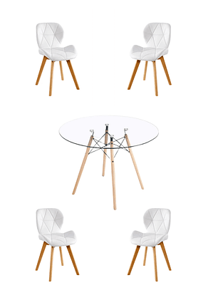 Comedor Mesa Redonda Vidrio Eames 120 cm + Sillas Radar Fiori