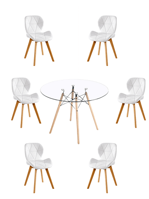 Comedor Mesa Redonda Vidrio Eames 120 cm + Sillas Radar Fiori