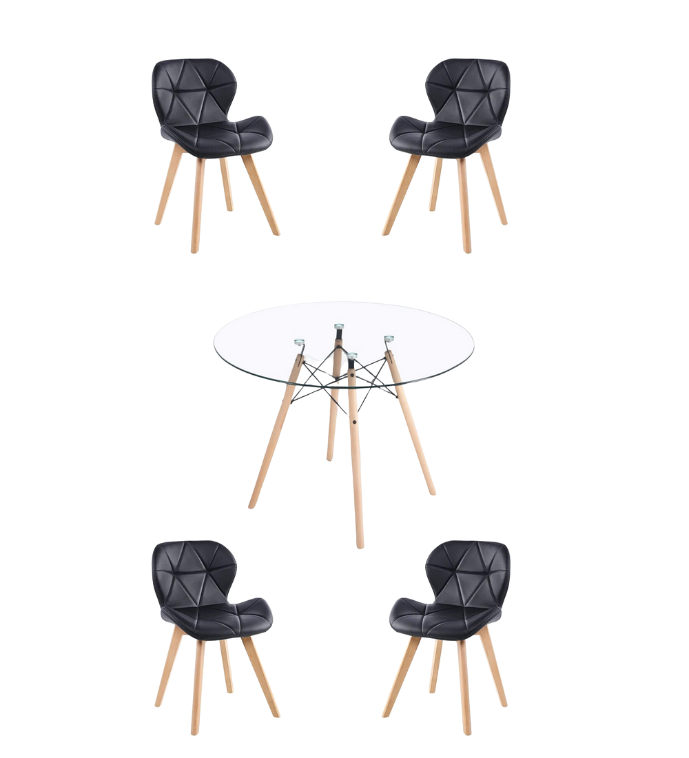 Comedor Mesa Redonda Vidrio Eames 120 cm + Sillas Radar Fiori