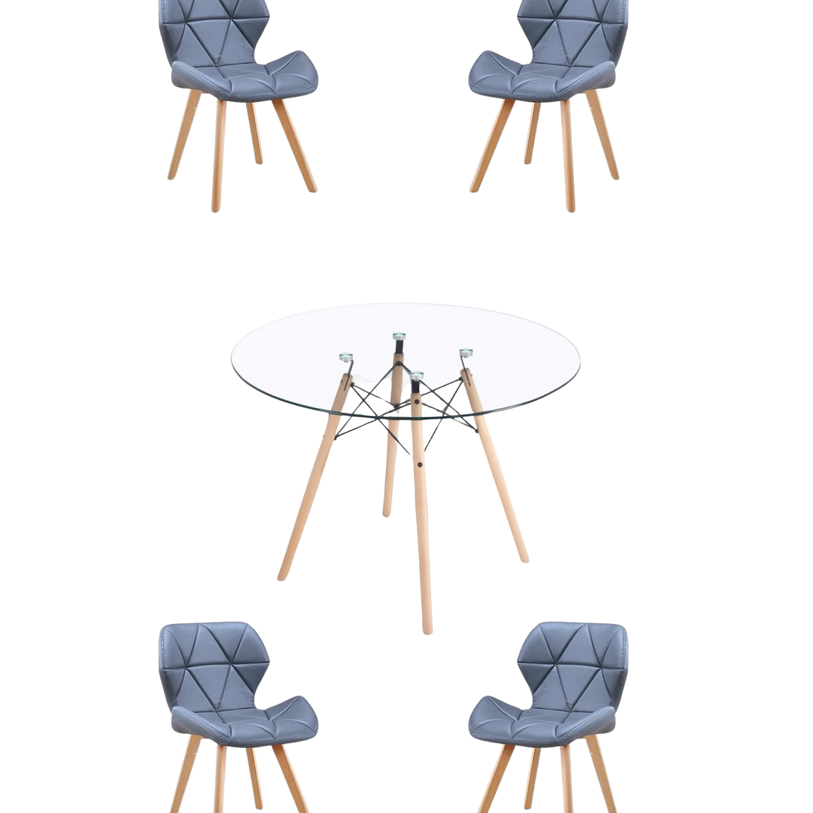 Comedor Mesa Redonda Vidrio Eames 120 cm + Sillas Radar Fiori 7