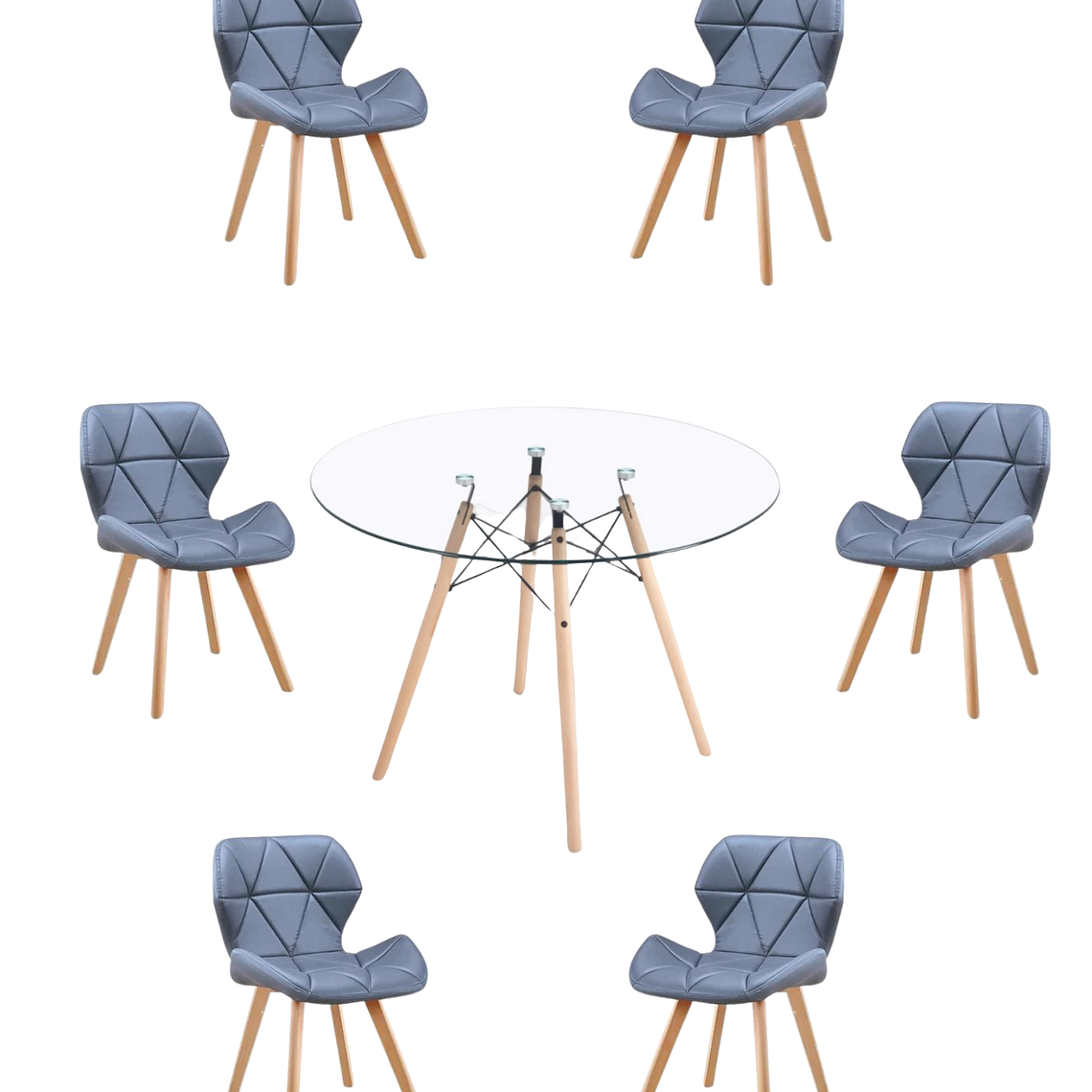 Comedor Mesa Redonda Vidrio Eames 120 cm + Sillas Radar Fiori 8