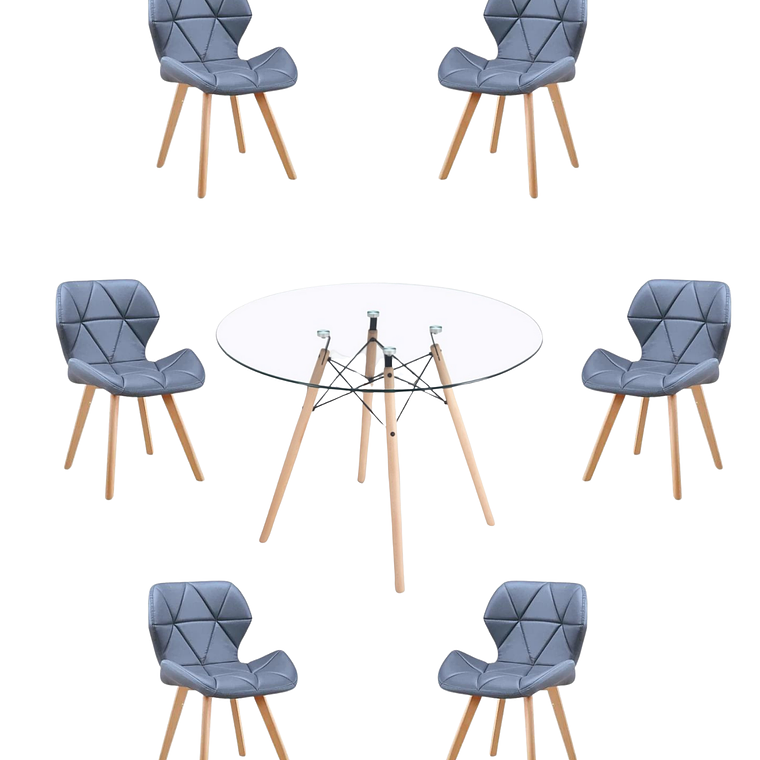 Comedor Mesa Redonda Vidrio Eames 120 cm + Sillas Radar Fiori 8