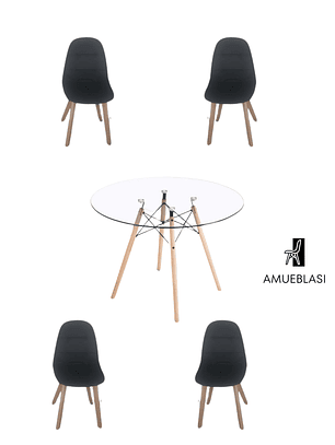 Mesa Redonda Vidrio Eames 120 cm + Sillas Capitone
