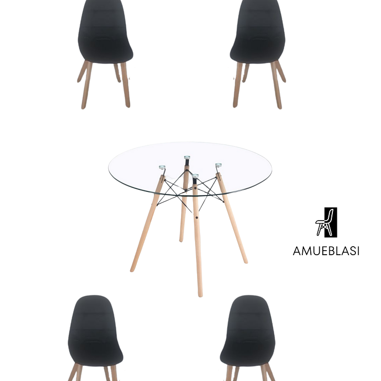 Mesa Redonda Vidrio Eames 120 cm + Sillas Capitone 1