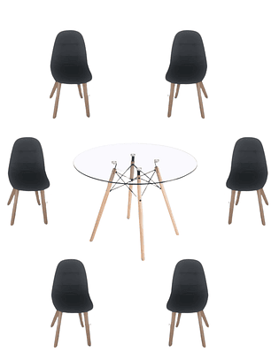 Mesa Redonda Vidrio Eames 120 cm + Sillas Capitone