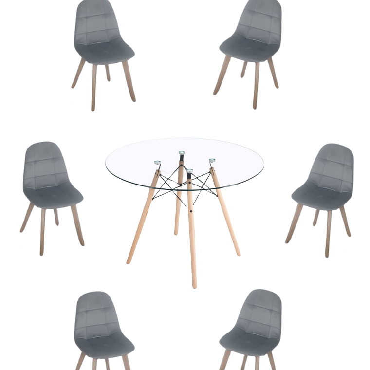 Mesa Redonda Vidrio Eames 120 cm + Sillas Capitone 4