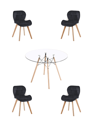 Comedor Mesa Redonda Vidrio Eames 120 cm + Sillas Radar Velvet