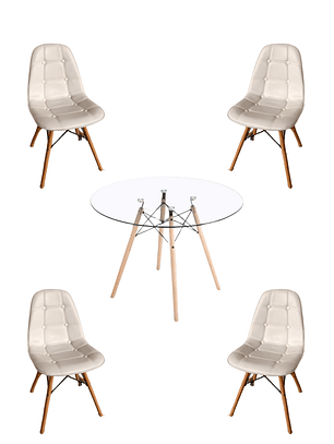 Comedor Mesa Redonda Vidrio Eames 120 cm + Sillas Buckle