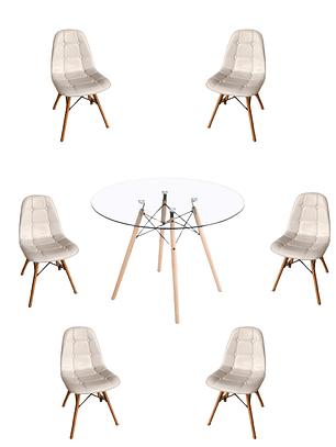 Comedor Mesa Redonda Vidrio Eames 120 cm + Sillas Buckle
