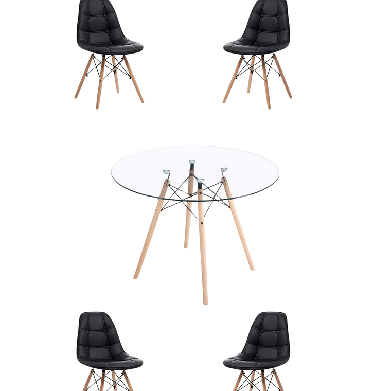 Comedor Mesa Redonda Vidrio Eames 120 cm + Sillas Buckle 3