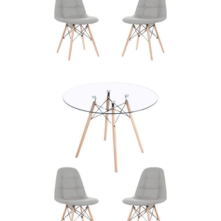 Comedor Mesa Redonda Vidrio Eames 120 cm + Sillas Buckle 7