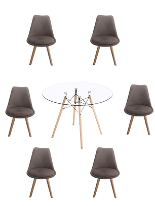 Comedor Mesa Redonda Vidrio Eames 120 cm + Sillas Tulip Velvet
