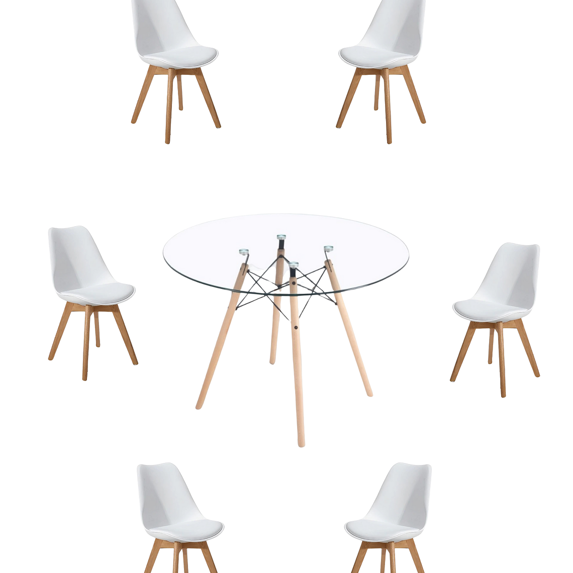 Comedor Mesa Redonda Vidrio Eames 120 cm + Sillas Tulip 2