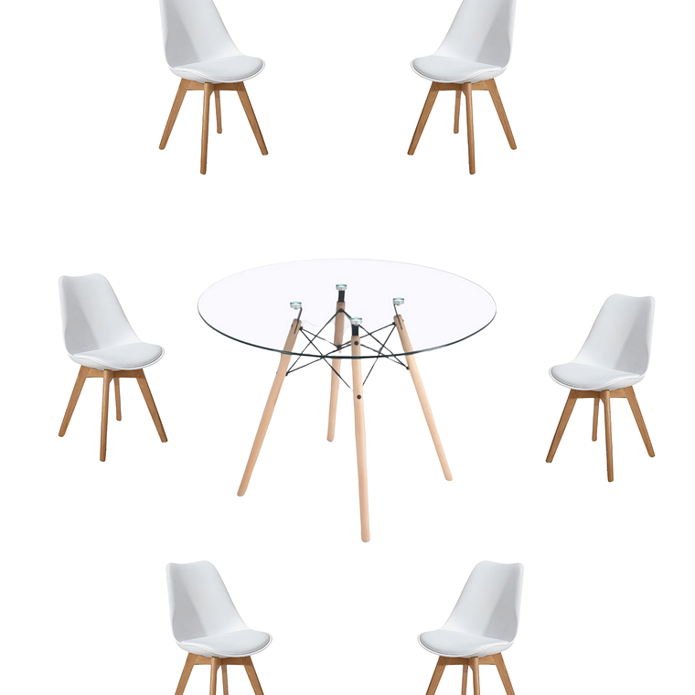 Comedor Mesa Redonda Vidrio Eames 120 cm + Sillas Tulip 2