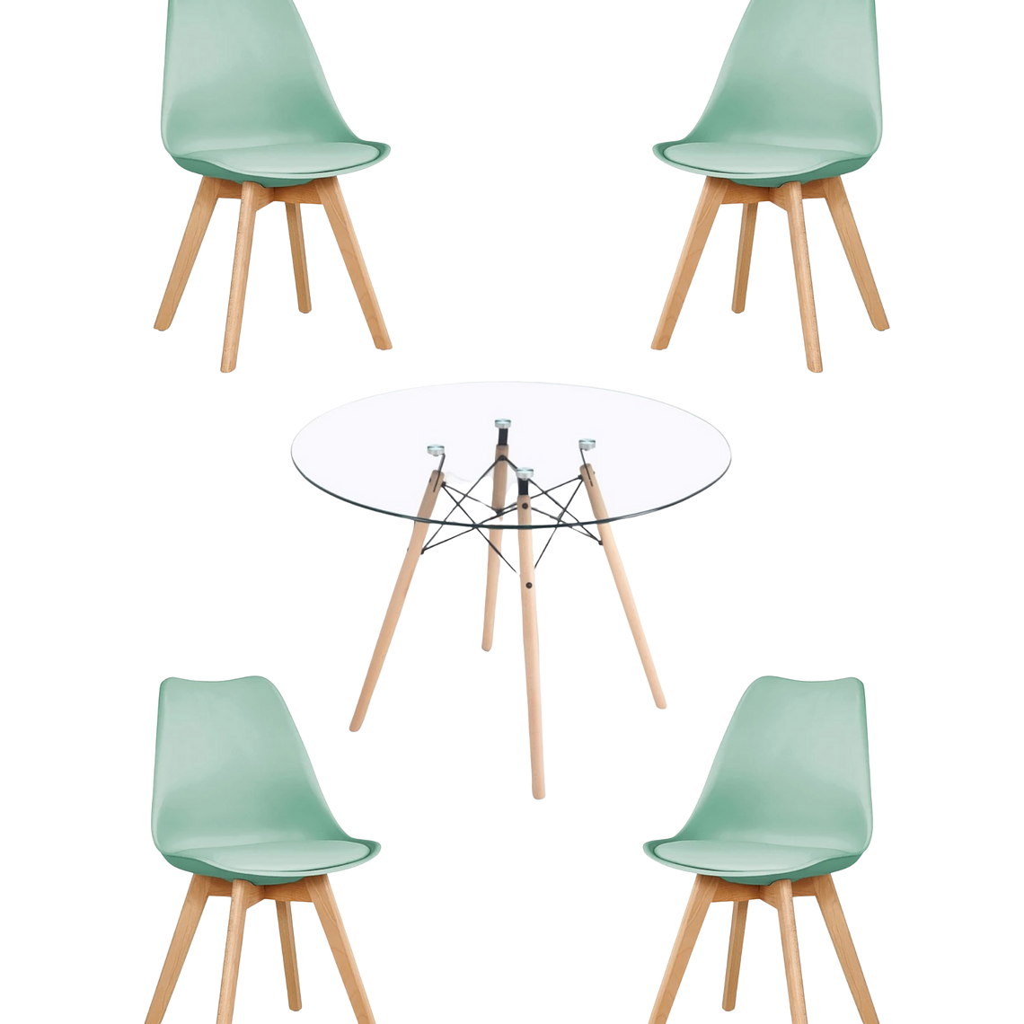 Comedor Mesa Redonda Vidrio Eames 120 cm + Sillas Tulip 3