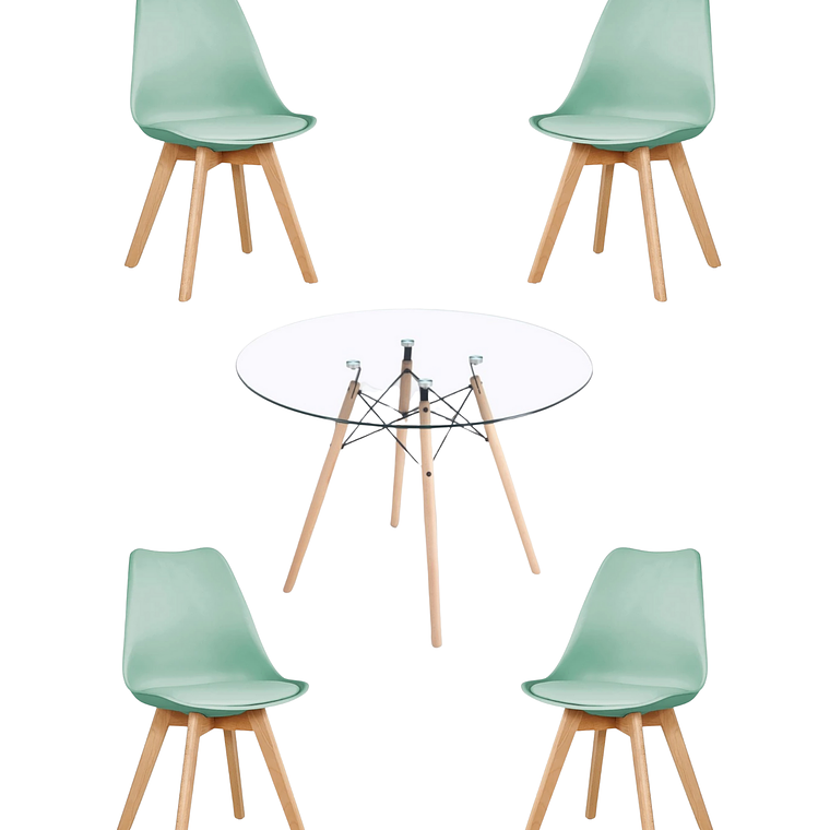 Comedor Mesa Redonda Vidrio Eames 120 cm + Sillas Tulip 3