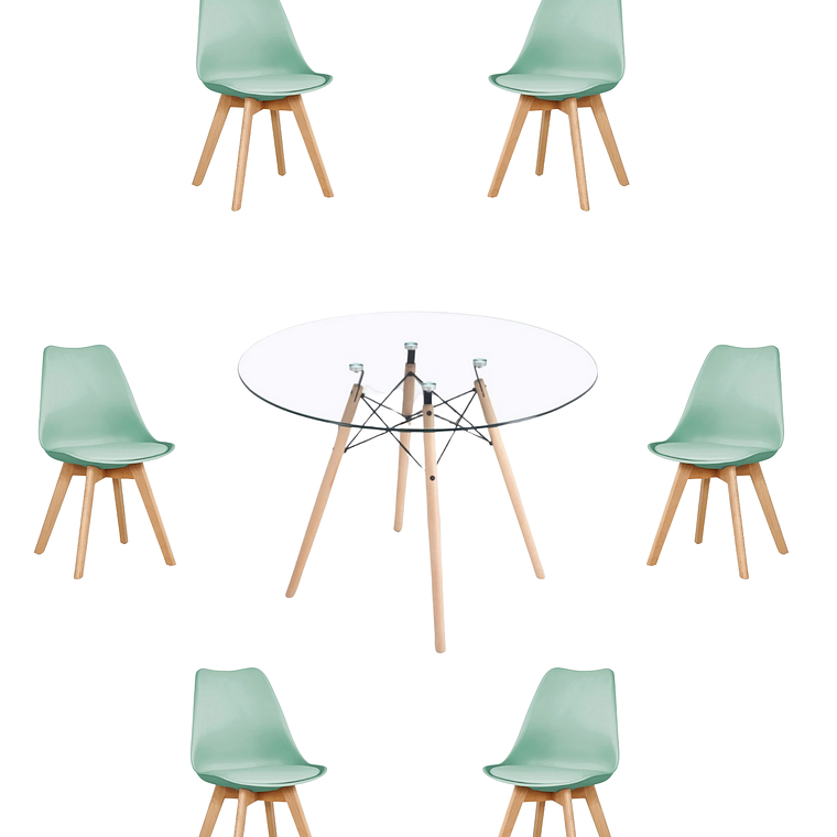 Comedor Mesa Redonda Vidrio Eames 120 cm + Sillas Tulip 4