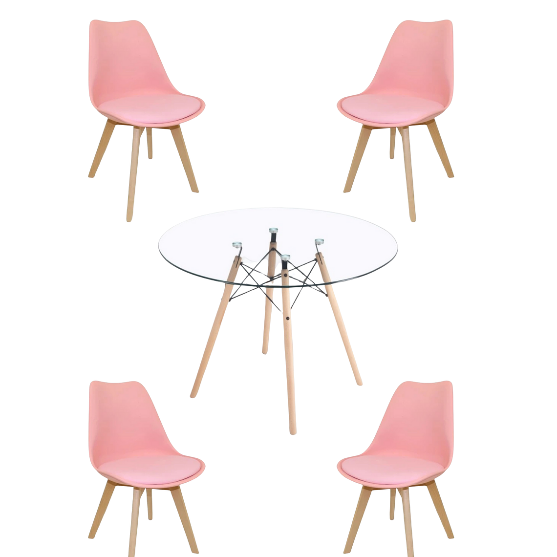 Comedor Mesa Redonda Vidrio Eames 120 cm + Sillas Tulip 5