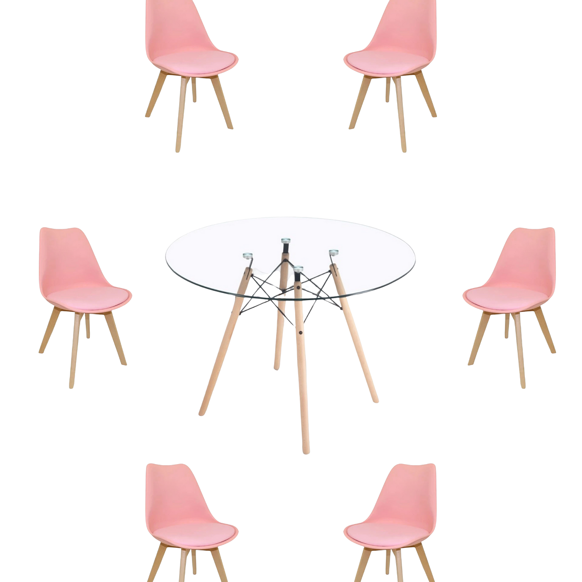 Comedor Mesa Redonda Vidrio Eames 120 cm + Sillas Tulip 6