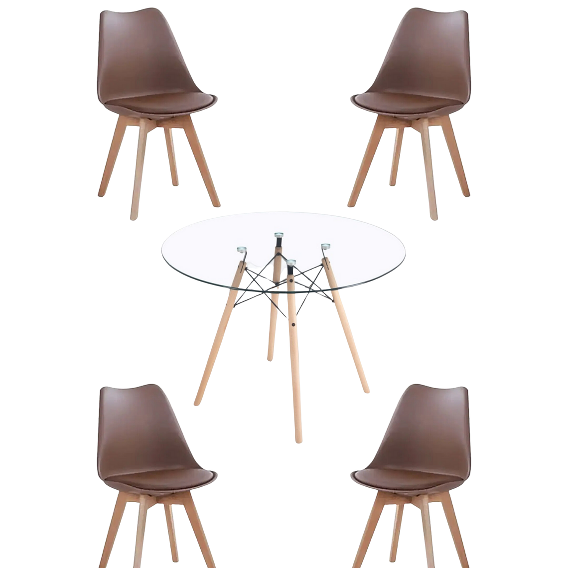 Comedor Mesa Redonda Vidrio Eames 120 cm + Sillas Tulip 7