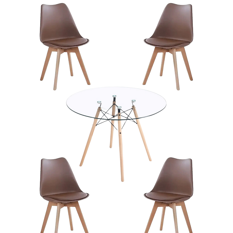 Comedor Mesa Redonda Vidrio Eames 120 cm + Sillas Tulip 7