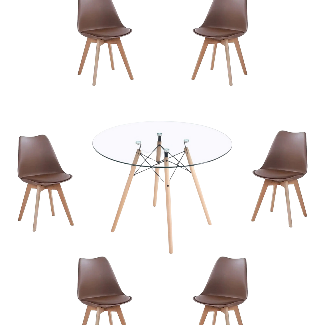 Comedor Mesa Redonda Vidrio Eames 120 cm + Sillas Tulip 8