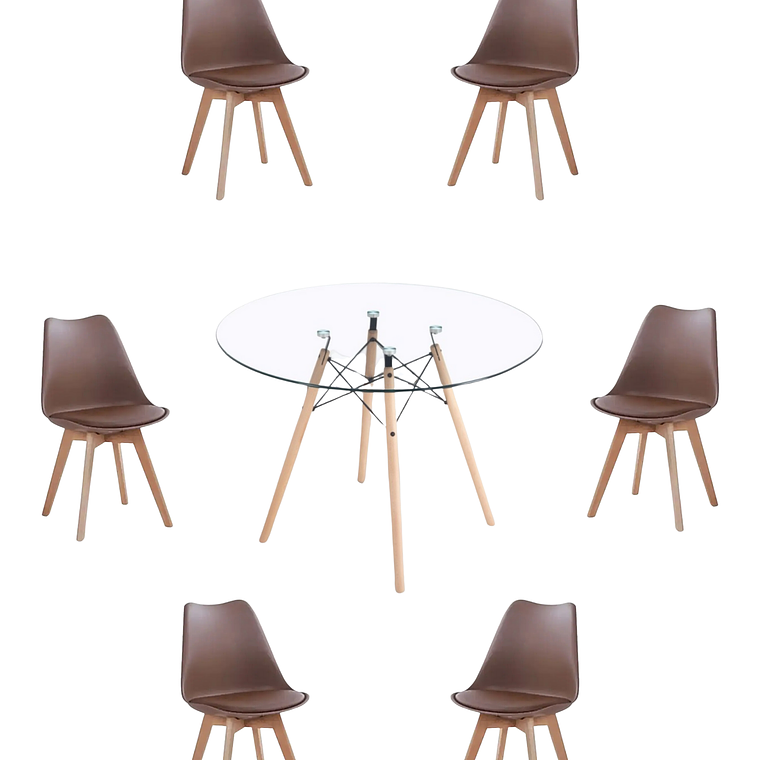 Comedor Mesa Redonda Vidrio Eames 120 cm + Sillas Tulip 8