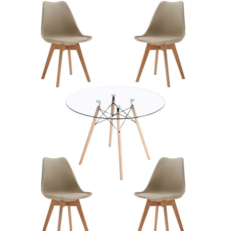 Comedor Mesa Redonda Vidrio Eames 120 cm + Sillas Tulip 9