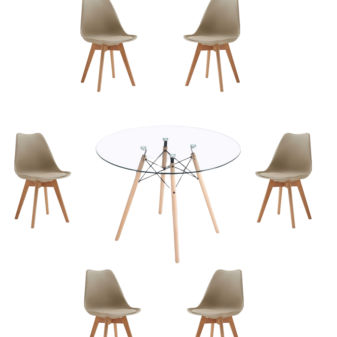 Comedor Mesa Redonda Vidrio Eames 120 cm + Sillas Tulip 10