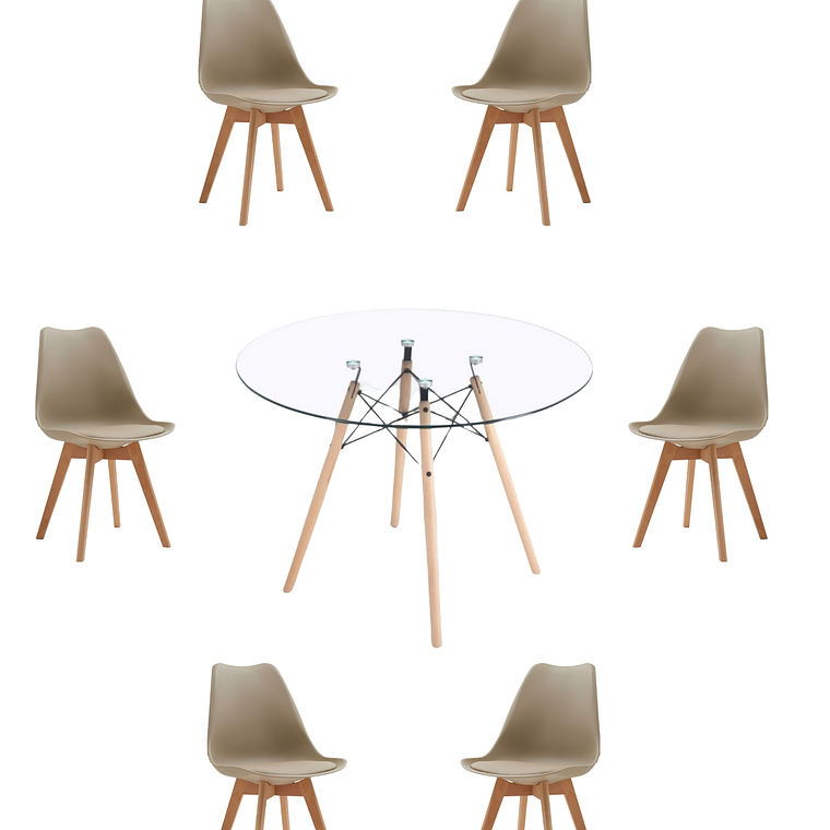 Comedor Mesa Redonda Vidrio Eames 120 cm + Sillas Tulip 10