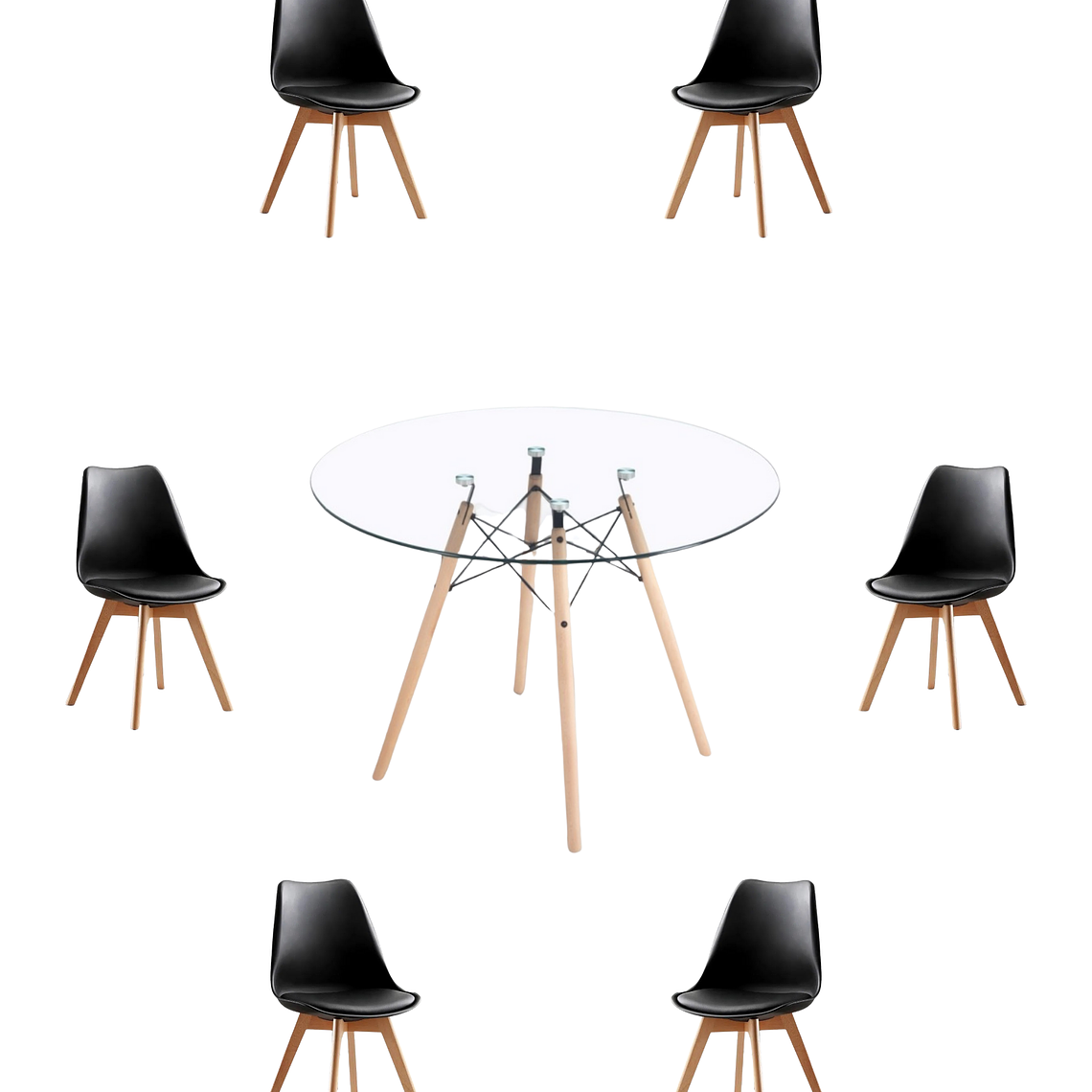 Comedor Mesa Redonda Vidrio Eames 120 cm + Sillas Tulip 12