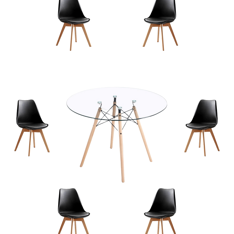 Comedor Mesa Redonda Vidrio Eames 120 cm + Sillas Tulip 12