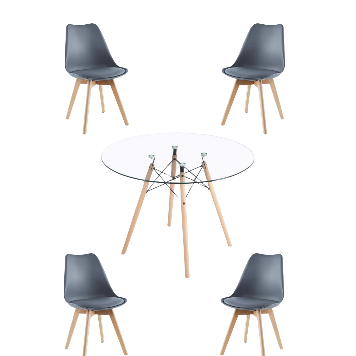 Comedor Mesa Redonda Vidrio Eames 120 cm + Sillas Tulip 13