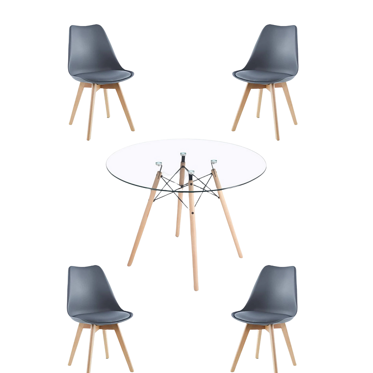 Comedor Mesa Redonda Vidrio Eames 120 cm + Sillas Tulip 13