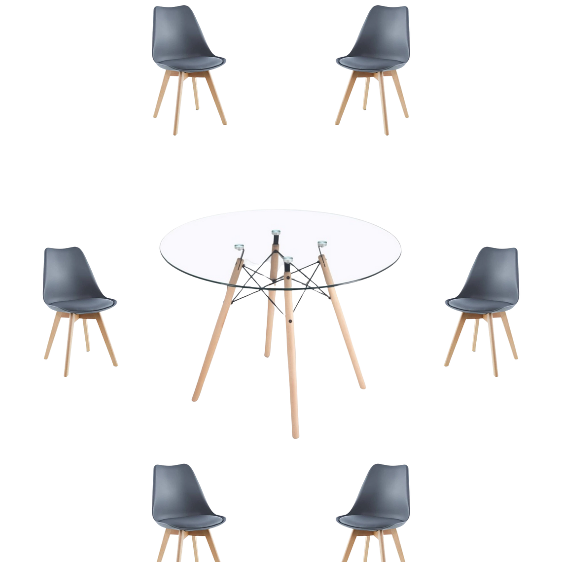 Comedor Mesa Redonda Vidrio Eames 120 cm + Sillas Tulip 14