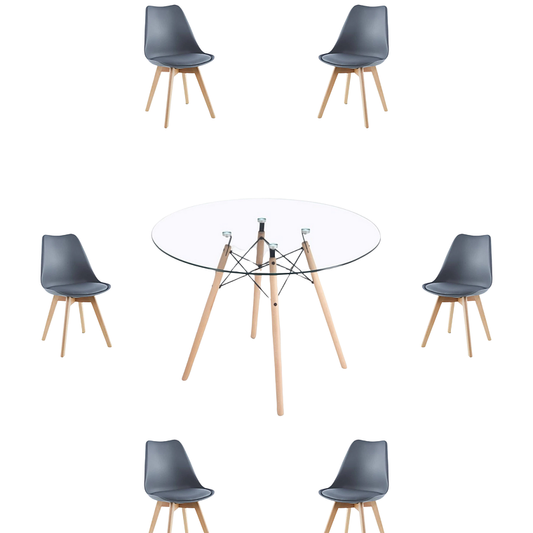 Comedor Mesa Redonda Vidrio Eames 120 cm + Sillas Tulip 14