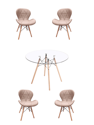 Comedor Mesa Redonda Vidrio Eames 120 cm + Sillas Radar