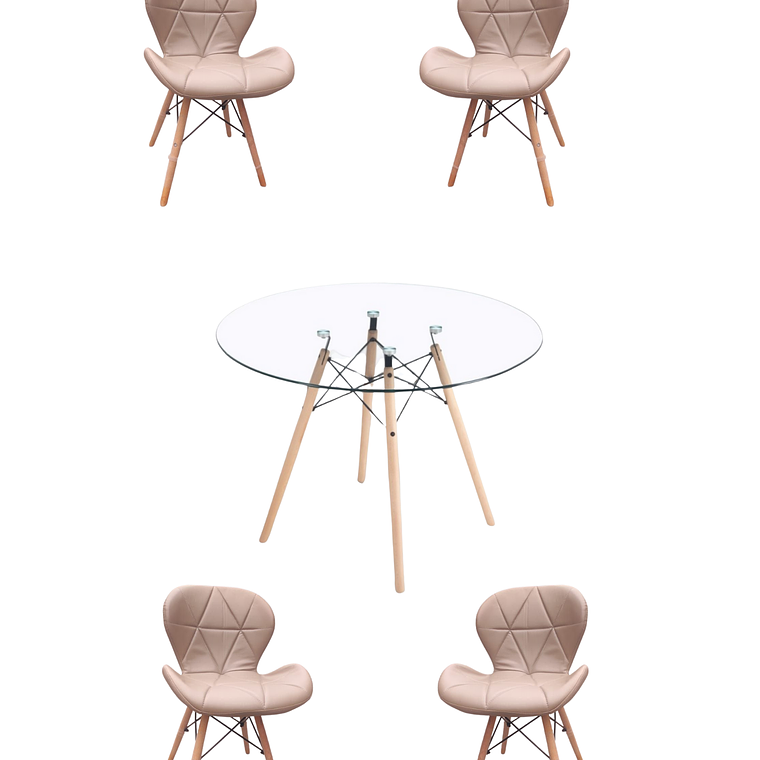 Comedor Mesa Redonda Vidrio Eames 120 cm + Sillas Radar 2