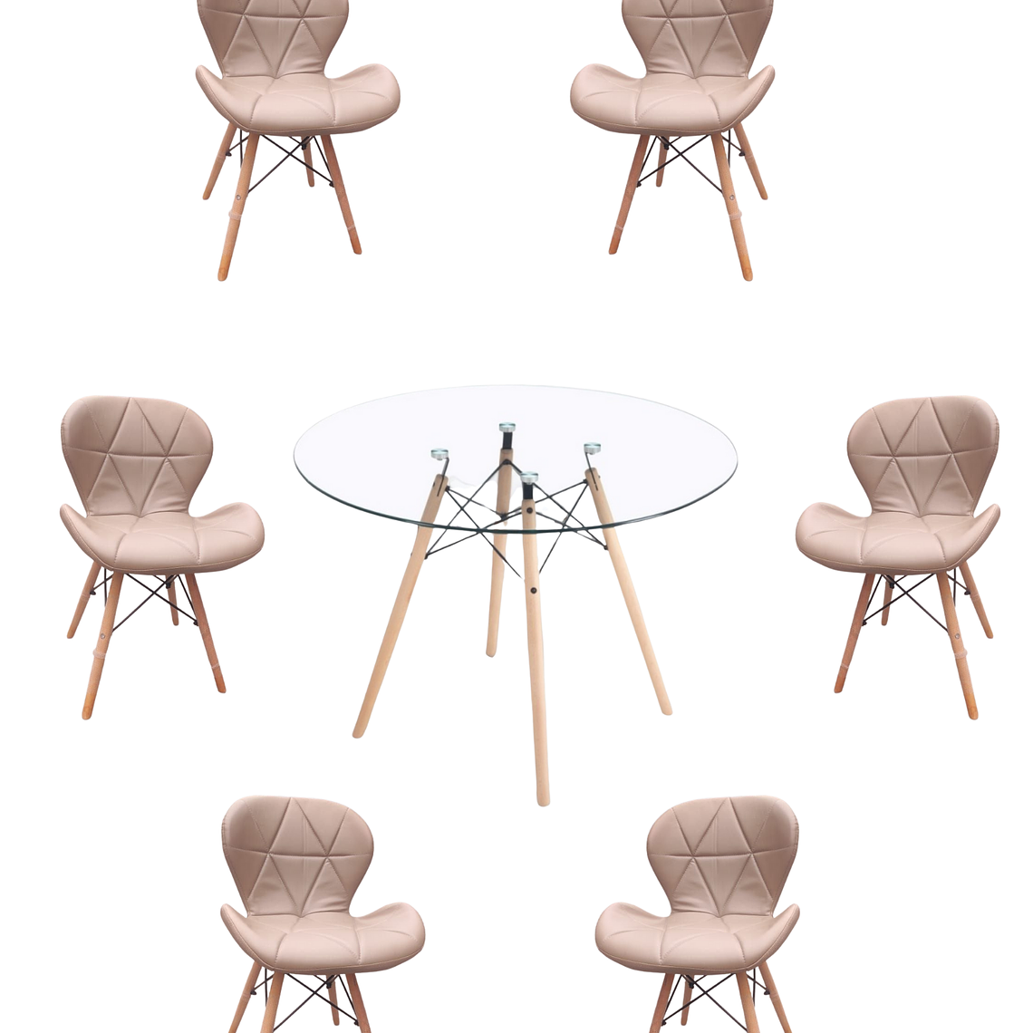 Comedor Mesa Redonda Vidrio Eames 120 cm + Sillas Radar 3