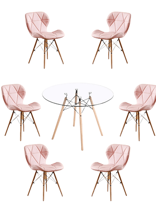 Comedor Mesa Redonda Vidrio Eames 120 cm + Sillas Radar