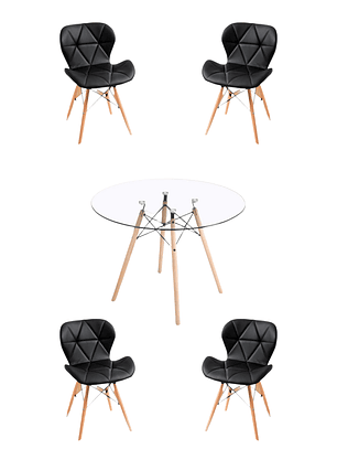 Comedor Mesa Redonda Vidrio Eames 120 cm + Sillas Radar