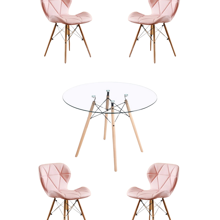 Comedor Mesa Redonda Vidrio Eames 120 cm + Sillas Radar 10