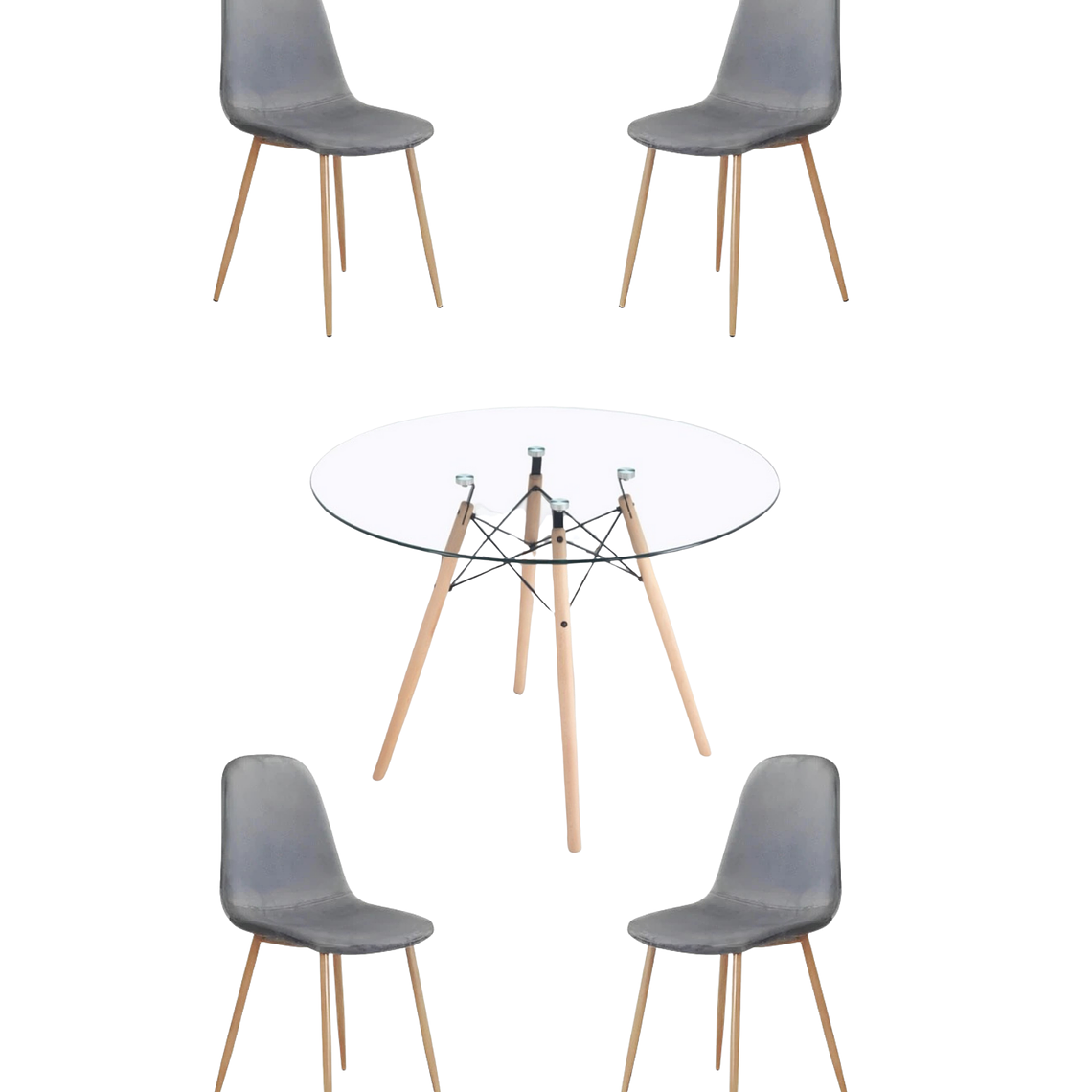 Comedor Mesa Redonda Vidrio Eames 120 cm + Sillas Scoop 1