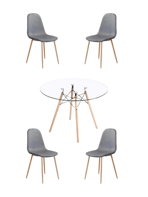 Comedor Mesa Redonda Vidrio Eames 120 cm + Sillas Scoop