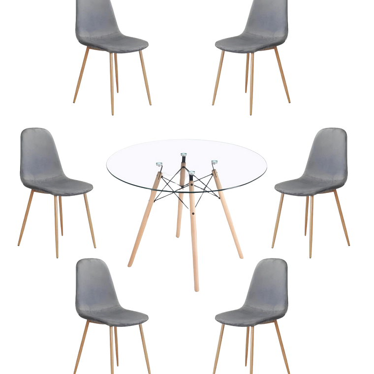 Comedor Mesa Redonda Vidrio Eames 120 cm + Sillas Scoop 2