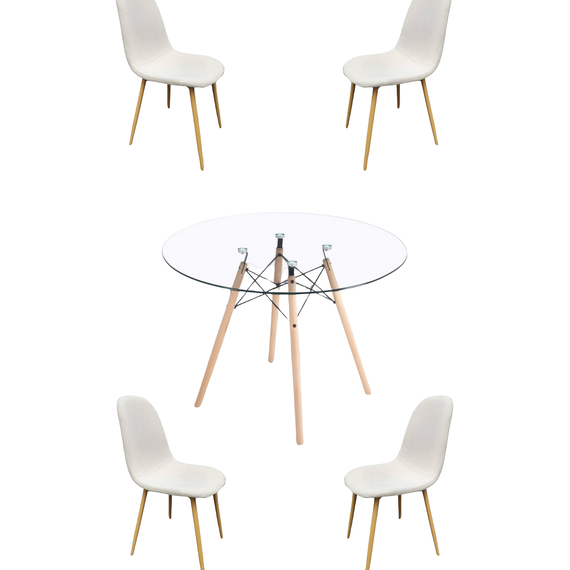 Comedor Mesa Redonda Vidrio Eames 120 cm + Sillas Scoop 3